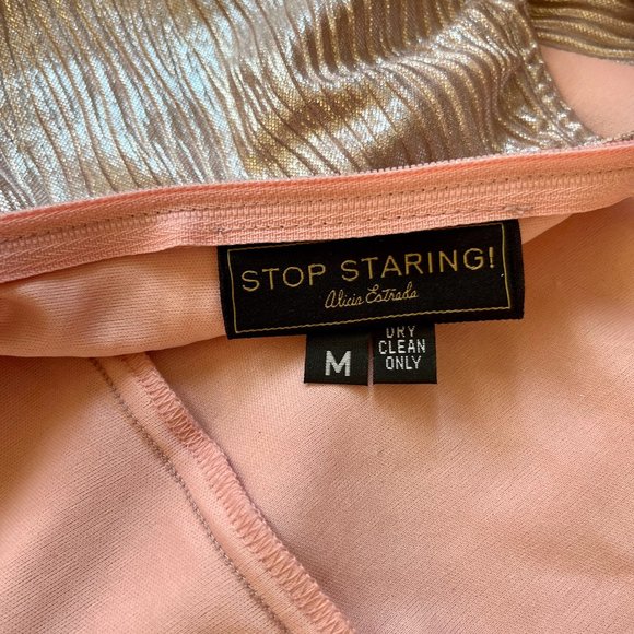 Stop Staring rose gold Silver lurex wiggle cocktail Dress medium - Picture 5 of 5